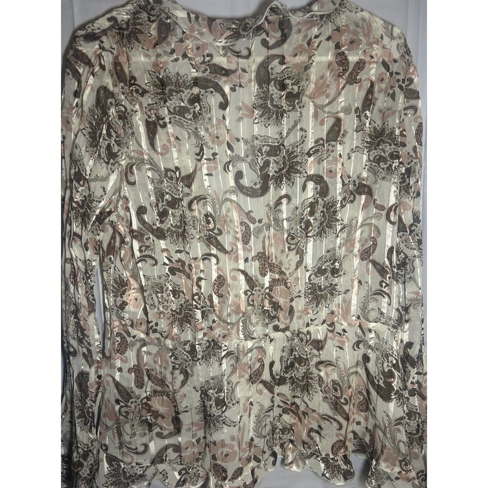 Vintage Y2K Notations Whimsigoth Paisley Sheer Ruffle Tie Front Blouse Large - Picture 6 of 6